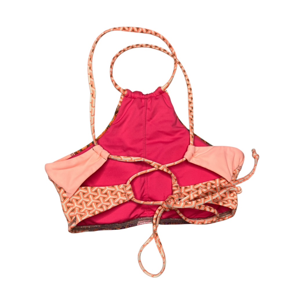 Maaji Small S Orange Pink Patchwork Sweetest Spot Halter Bikini Top Revolve Boho - Picture 4 of 6